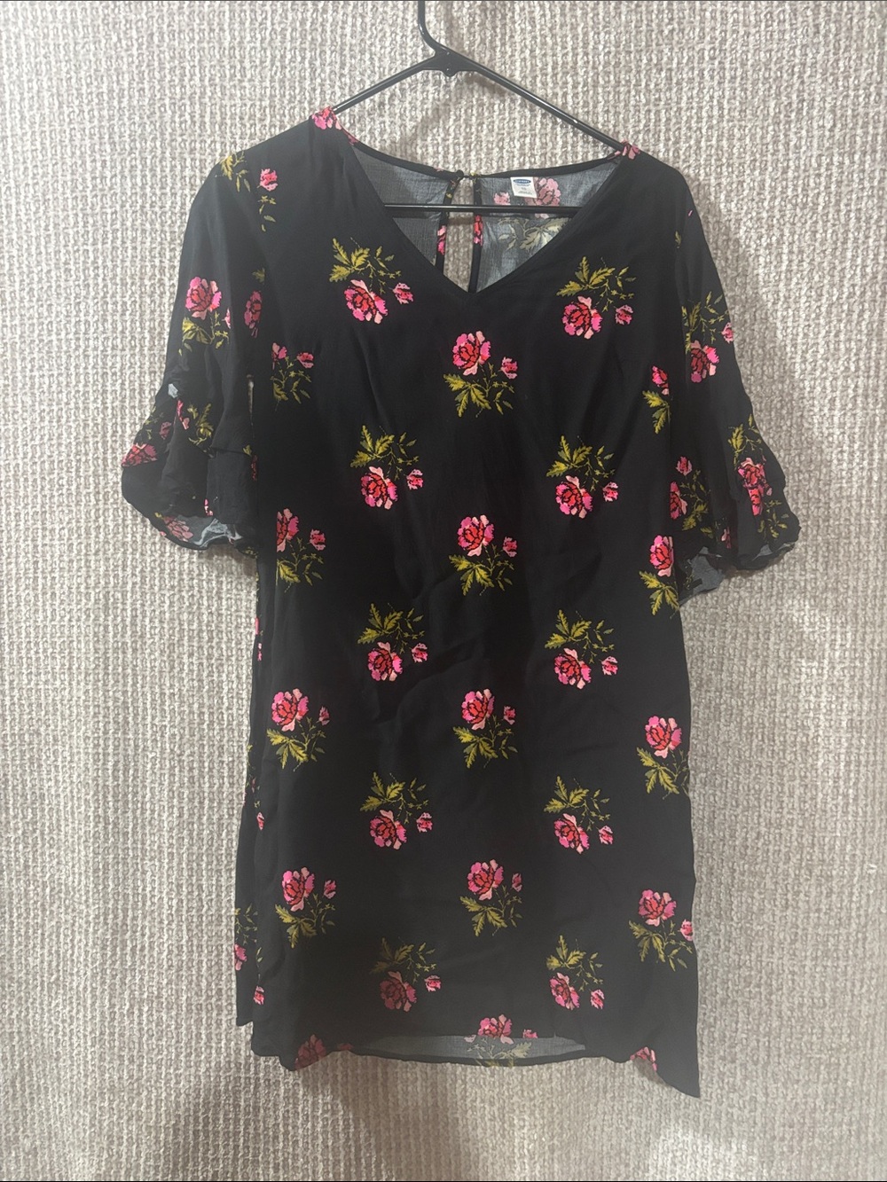 Old Navy Black Tunic with Pink Floral Print